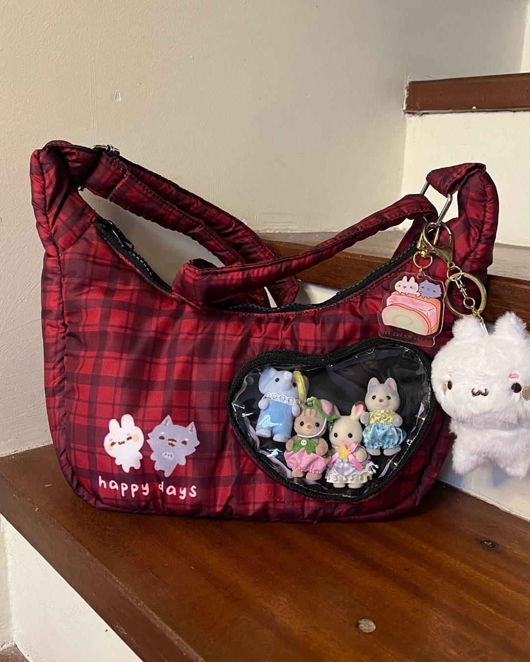 Puffy Sling Bag (Red Plaids)